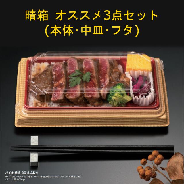 【本体･中皿･フタ3点セット】お弁当容器 バイオ 晴箱オススメセット-ステーキ重 RHHN504 RHHN532 RHHN595 ケース販売 900セット 本体サイズ220×129×32mm 送料無料 本体中皿電子レンジ対応 耐熱130℃ リス リスパック 業務用 テイクアウト 食品容器 社内090004010