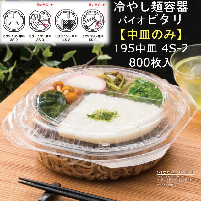 【中皿のみ】冷やし麺容器 バイオ ピタリ 195 中皿 4S-2 PBAA722 クリアー ケース販売 800枚入 サイズ177×177×20mm 送料無料 リス リスパック 業務用 テイクアウト そば うどん 冷麺 冷やし中華 担々麺 ジャージャー麺 ラーメン 拉麺 とろろ 食品容器 透明