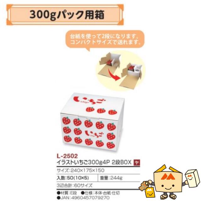 【個人宅不可】フルーツ いちご用 300gパック用箱 イラストいちご 300g4P 2段BOX 品番L-2502 ケース販売 入数50 サイズ240×175×150mm 送料無料 ヤマニパッケージ ヤマニ 紙 ダンボール ストロベリー いちご 苺 あまおう とちおとめ 配送60サイズ 社内0200070102070