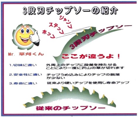 楽天市場 金太郎３段刃チップソー チップをホップ ステップ ジャンプと３段階に厚くなるように取り付け マイスターかかし屋