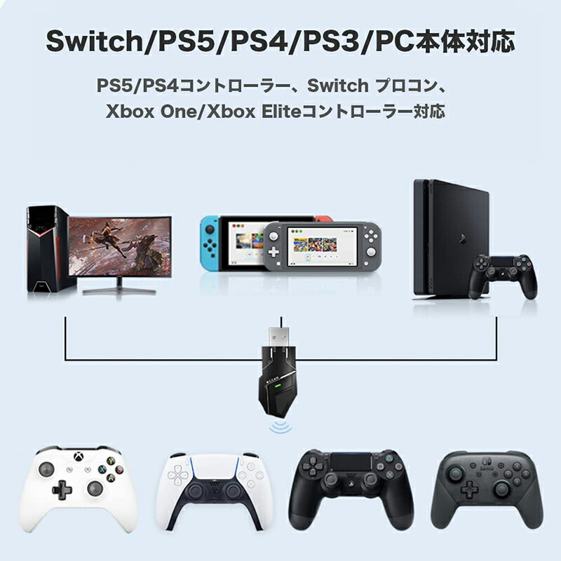 PS5/PS4/PS3/Switch/PC 用 コントローラー 変換アダプター Bluetooth 無線接続 操作簡単 コンパクト 幅広い互換性 軽量  遅延なし コンバーターPS5/PS4/Switch/Xboxコントローラー対応 日本語取扱説明書｜カカショップ