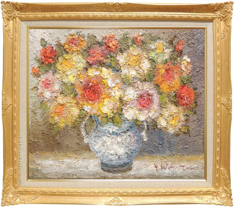 感謝価格 渡部ひでき「薔薇」 油絵 油絵の絵画で渡部ひできが描いた花 