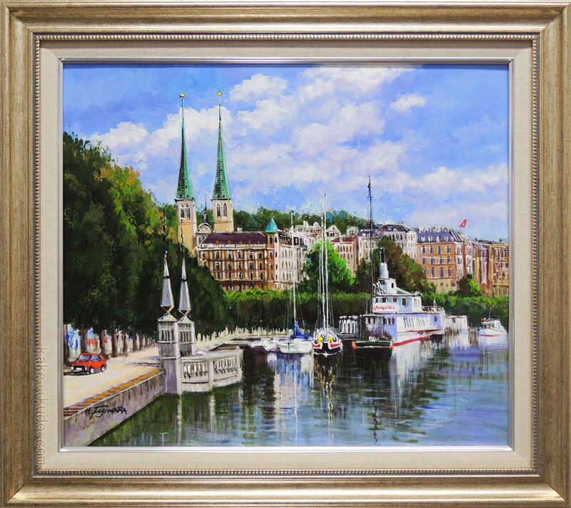 アムステルダムの運河　斉藤要　F10号　油絵　裏に直筆サイン有り アムステルダムの運河 斉藤要 F10号 油絵 裏に直筆サイン有り