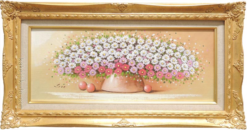 国内発送 油彩画 絵画 油絵 マーガレット Soo 送料無料 肉筆 油絵 花 横長 Dgb Gov Bf