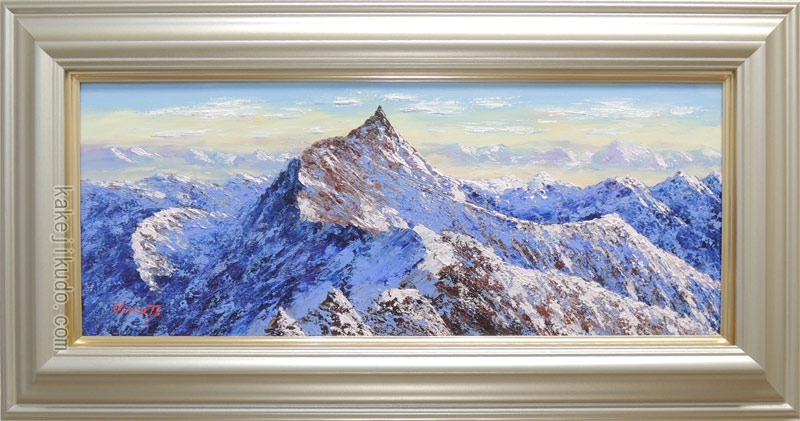 絵画　油絵　槍ヶ岳（朝焼け）　（西村拡人）　送料無料　【肉筆】【油絵】【日本の風景】【横長】