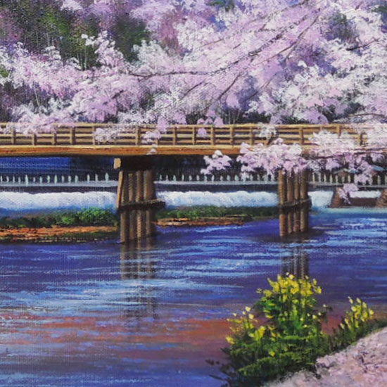 楽天市場 絵画 油絵 渡月橋の桜 京都 F50号 木村由記夫 送料無料 肉筆 油絵 日本の風景 大型絵画 掛け軸 絵画の専門店 掛軸堂画廊