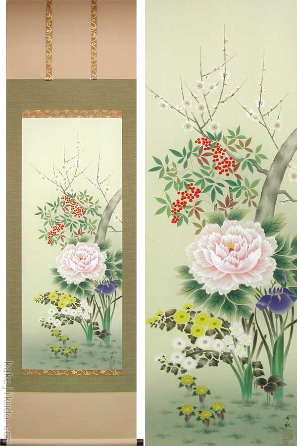 楽天市場】掛け軸 四季草花 （横山香秋） （掛軸小物なし） 送料