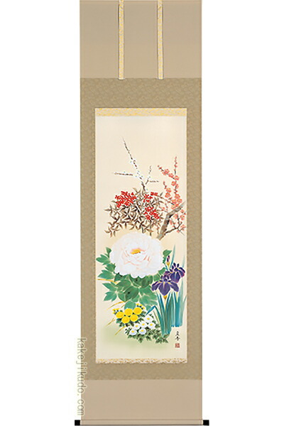 楽天市場】掛け軸 四季草花 （横山香秋） 送料無料 【掛軸】【一間床