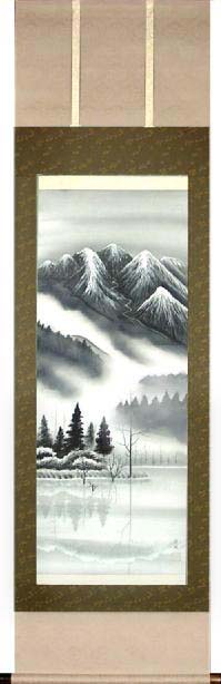 楽天市場】掛け軸 水墨山水 (堀江湖城) （掛軸小物なし） 送料無料