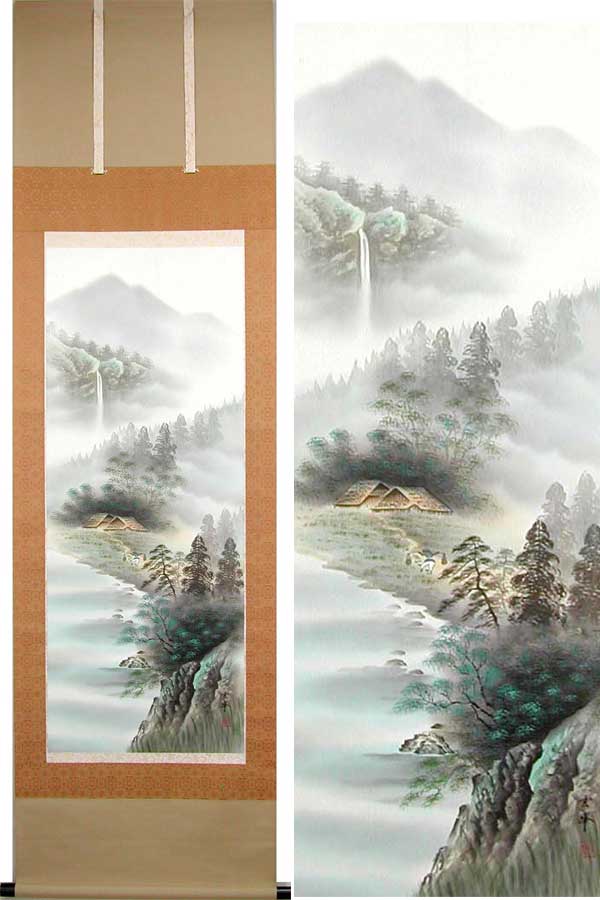 掛軸 掛け軸 能 葛谷聖山 楽天市場】掛け軸 深山幽谷・四季山水 （葛谷聖山） 送料無料
