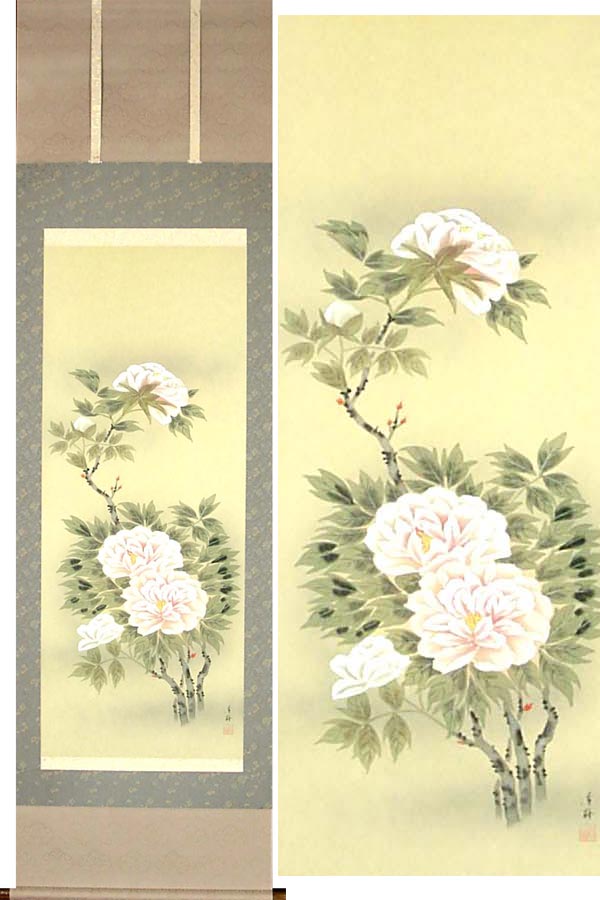 楽天市場】掛け軸 寒牡丹 (岡本珠洸) 送料無料 【掛軸】【一間床・半間