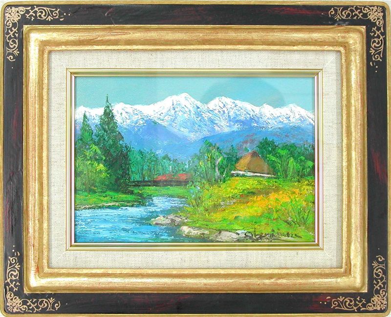 ★鳥海山と水田・肉筆油彩画・F6・新品額付 ☆鳥海山と水田・肉筆油彩画・F6・新品額付