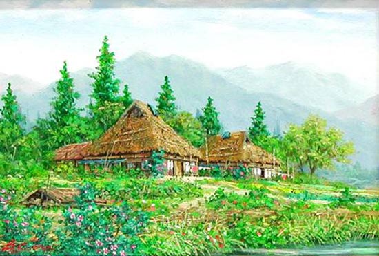 図画 油絵 新緑の信州背景 広瀬灯火 送料無料 手筆 油絵 日本の風景 総和大広間 Gebhard Giessen De