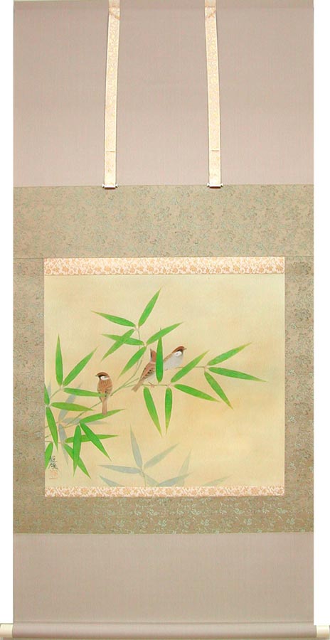 楽天市場】掛け軸 竹に雀 (井上秀城) 送料無料 【掛軸】【一間床・半間