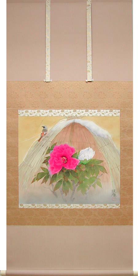 楽天市場】掛け軸 寒牡丹 (岡本珠洸) 送料無料 【掛軸】【一間床・半間