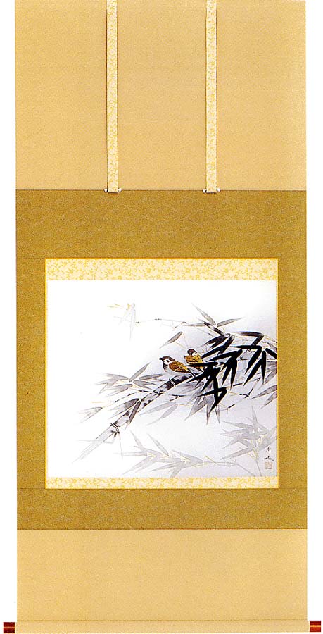楽天市場】掛け軸 竹に雀 (井上秀城) 送料無料 【掛軸】【一間床・半間