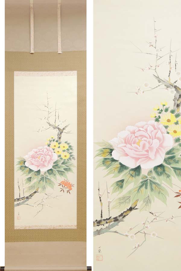 楽天市場】掛け軸 四季草花 （横山香秋） 送料無料 【掛軸】【一間床