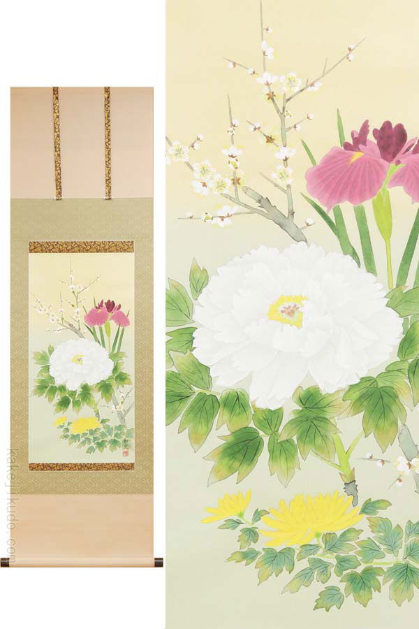 楽天市場】掛け軸 四季草花 （横山香秋） 送料無料 【掛軸】【一間床