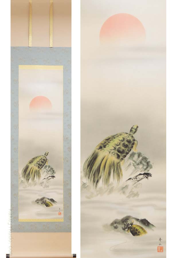 楽天市場】【訳あり】水墨 掛け軸 185×53cm 松竹梅 鶴亀 紙箱付き 掛軸