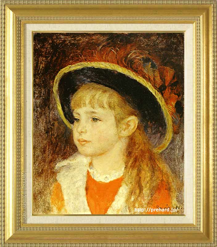 AA30 ルノアール花の帽子の少女F10工芸品ファインアート世界名画インテリア 直筆仕上げ油絵 【ルノワール】花飾りの帽子の少女 F10 絵画