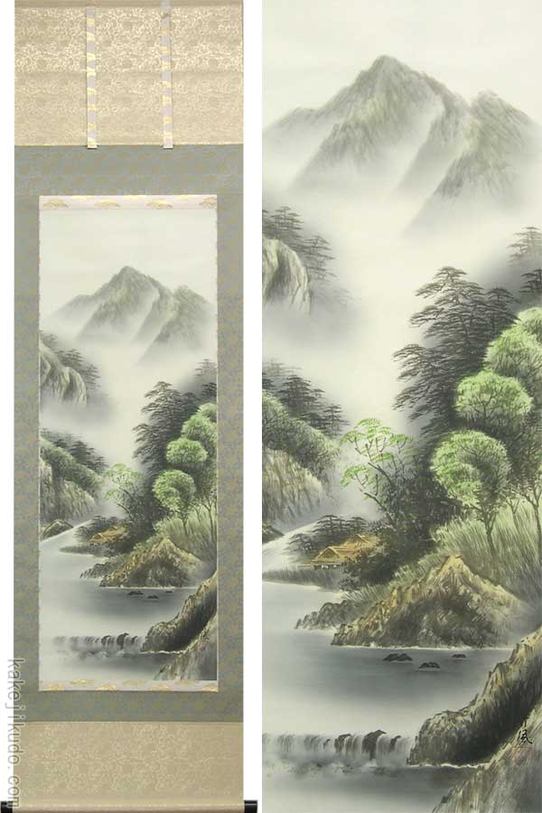 楽天市場】掛け軸 彩色山水 （佐藤竹風） （掛軸小物なし） 送料