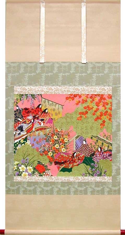 刺繍 源氏絵巻掛け軸 刺繍 源氏絵巻掛け軸