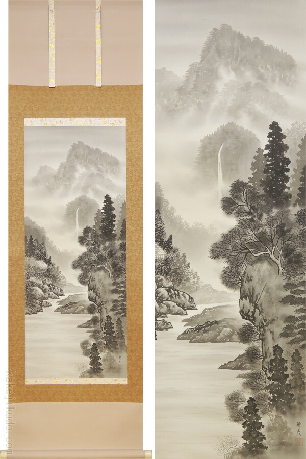 堀江晴翠作　水墨山水 掛軸 堀江晴翠 水墨山水 肉筆保証 掛け軸 美術名典掲載作家
