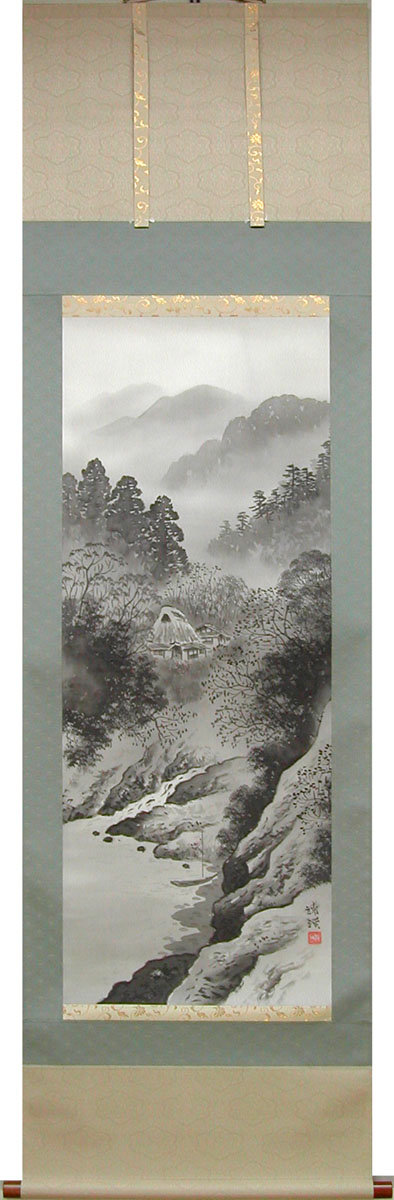 水墨山水03 楽天市場】掛け軸 水墨山水 (三浦光陽) （掛軸小物なし) 送料