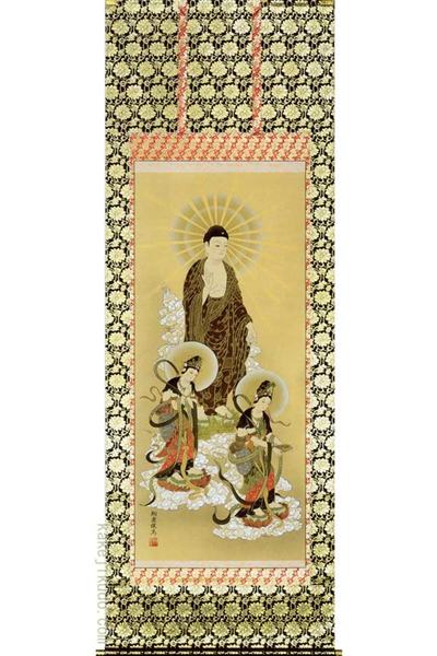 掛け軸　阿弥陀三尊佛　(松井翔雲)　送料無料　【掛軸】【一間床・半間床】【十三仏】