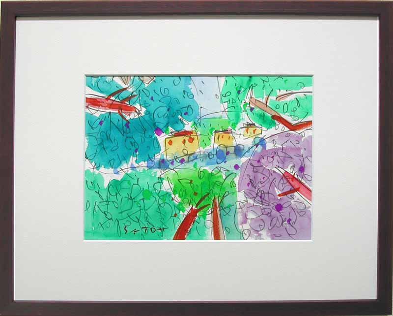 絵画　水彩画　佐藤徹　プロヴァンス　送料無料　【肉筆】【水彩】【外国の風景】【変型特寸】｜掛け軸・絵画の専門店　掛軸堂画廊