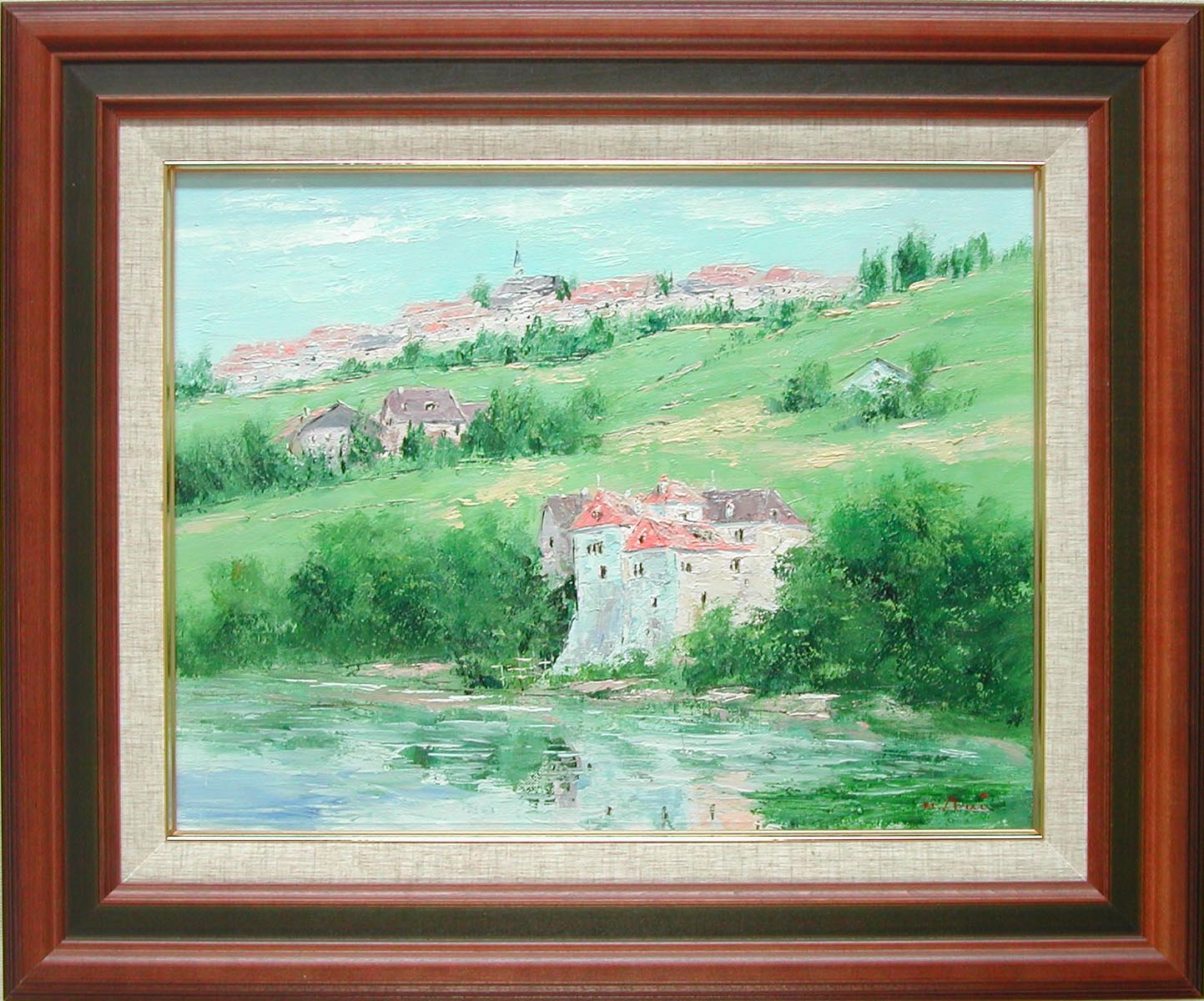 図画 新緑の色の岡 スイス連邦 レマン湖 荒井秀幸 送料無料 墨跡 油画 外国の面影 6サイズ Rosadiy De