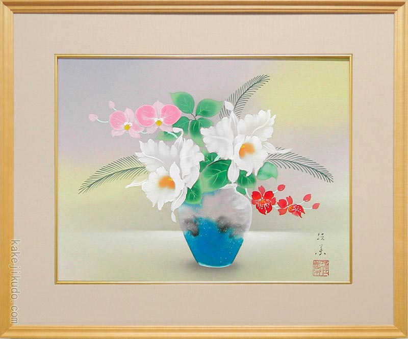 絵画　カトレア　(菊池径葉)　送料無料　【肉筆】【日本画】【花】【6号】｜掛け軸・絵画の専門店　掛軸堂画廊