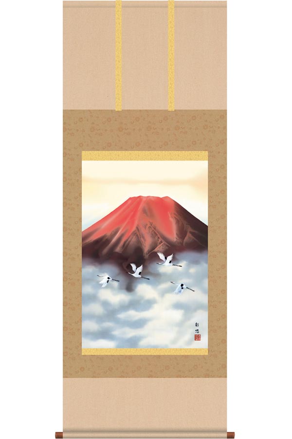 掛け軸 赤富士飛翔 (宇田川彩悠) 送料無料 掛軸|掛け軸・絵画の専門店 掛軸堂画廊