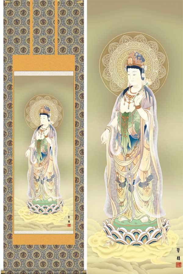 掛け軸　雲上之観音図 掛け軸 掛軸 雲上観音 (右向き) 吉田真秋 (真作・新品) : 掛け軸