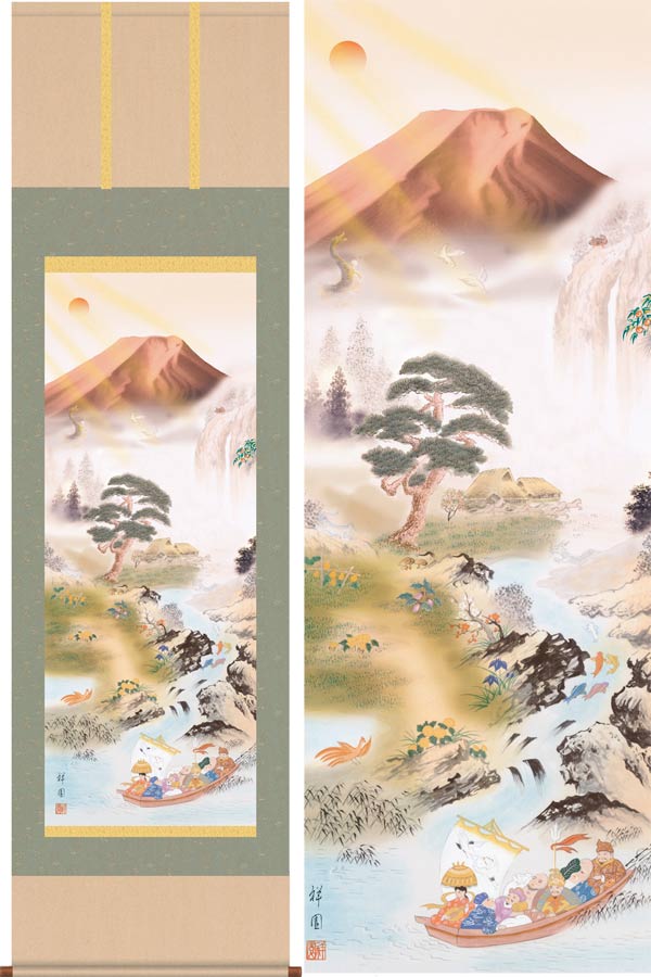 楽天市場】掛け軸 開運万全図 七福神 赤富士 風景画 送料無料！掛軸