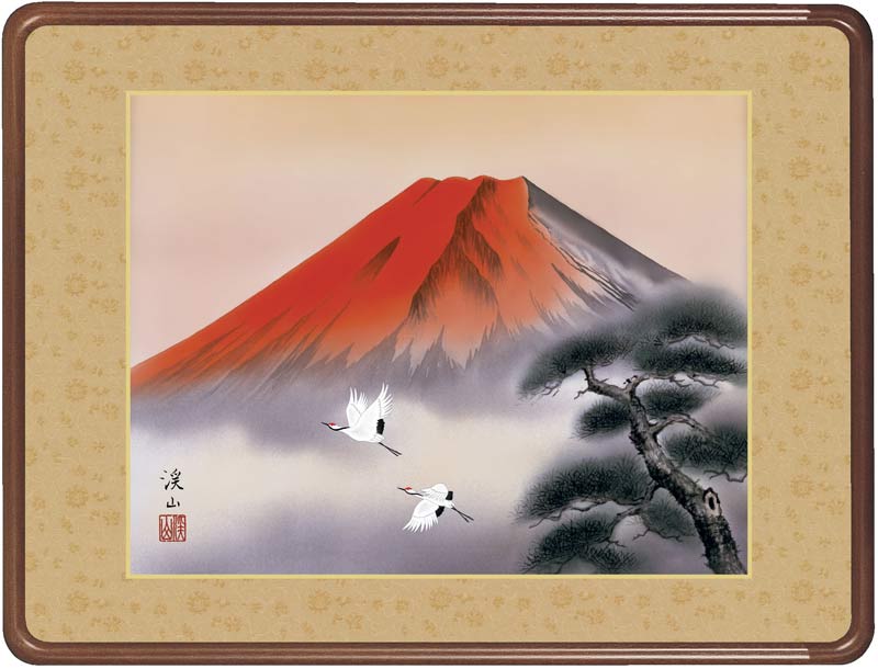 赤富士　北光生 楽天市場】赤富士 おしゃれな ミニ調金縁起額 富士飛鶴 額 鶴 富士山