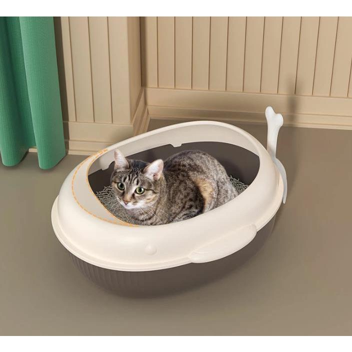 猫トイレ 猫用品 54*46.5*16cm　キャットトイレ 全2カラー 飛び散りにくい スコップ付き 高級感 散らかりにくい ネコトイレ　ペットトイ