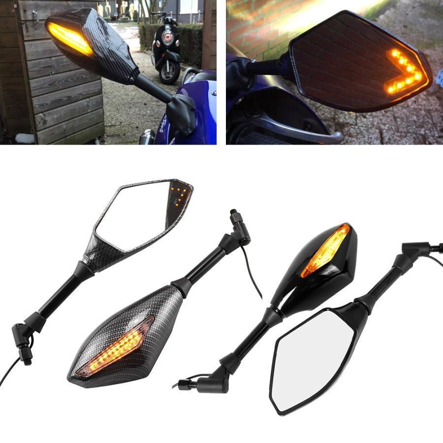 ホンダ 汎用サイドミラー 2X10MM LEDウィンカー バイク 二輪ライト スズキ ヤマハ ドゥカティ用ブラック|sanmibest