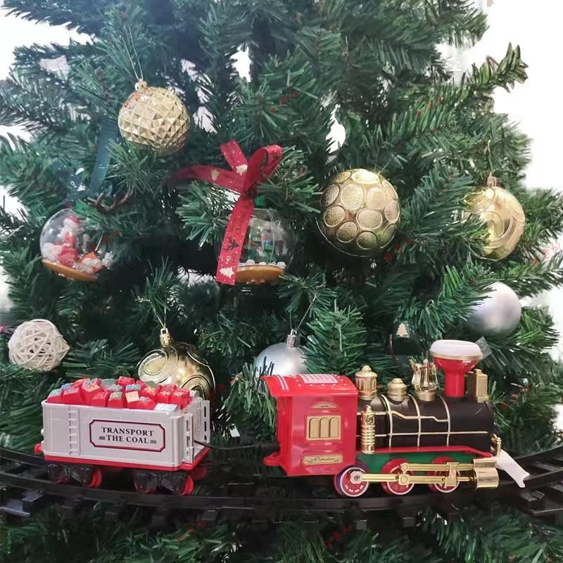 クリスマストレイン電気玩具クリスマスツリーデコレーショントレイントラックフレーム鉄道車両サウンド＆ライトレールカークリスマスギフト