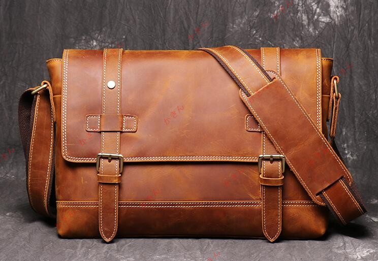 御前上等感満載！新品 御前上等本革牛皮 メンズ ショルダーバッグ なめし革 革油絵の具なめし革 アンティーク処理 出張 通い メンズバッグ-バッグ-バッグ・小物・ブランド雑貨
