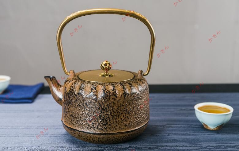美品☆鉄瓶 銅製蓋 銅製取っ手 新品★ 提梁壺★茶道具 時代物 手作 細工 ガス、電気コンロ、炭火 対応 鉄やかん