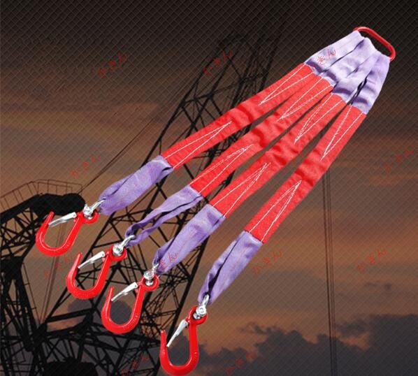 新品 ベルトスリング 4点吊りスリングベルト 玉掛け 合金鋼製フック付き リング付き ポリエステル製 1m 耐荷重2t ベルト幅4cm
