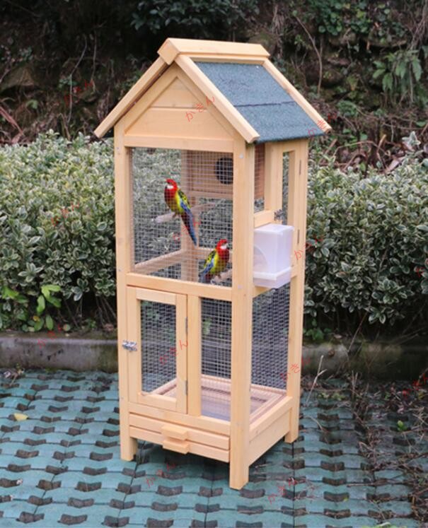 お見逃しなく！品質保証 鳥籠 大型インコ用 鳥かご 飼育ケージ 松の木 鳥 はと おうむ 小動物ケージ 松の木 組立式 木製 2部屋式