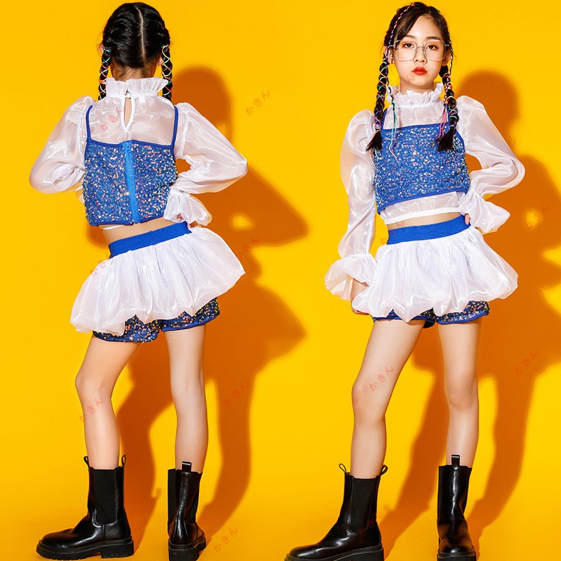 キッズ ダンス 衣装 セットアップ へそ出し 女の子 長袖 スパンコール チアガール チアダンス ダンスパンツ ガールズ ジャッズ 韓国風 チアガール
