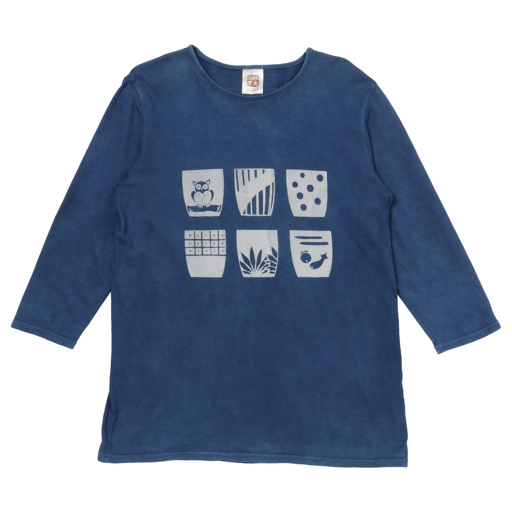 オーガニックコットンTシャツ（7分袖）【蕎麦ちょこ】 藍染め メンズ レディース ユニセックス 男女兼用 日本製 手染め｜麻と柿渋染の専門店　みつる工芸