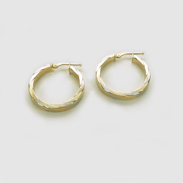 【限定1点】 K18 イエロー・ホワイトゴールド フープピアス イタリア製 【512N000771】 ピアス フープ ゴールド 18k 18金 レディース ジュエリー ギフト プレゼント