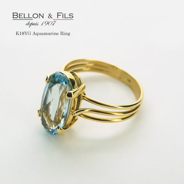 【限定1点】 ベロン K18 イエローゴールド アクアマリン リング フランス製指輪 アクアマリン ゴールド k18 18k 18金 レディース ジュエリー ギフト プレゼント|ジュエリー柿屋
