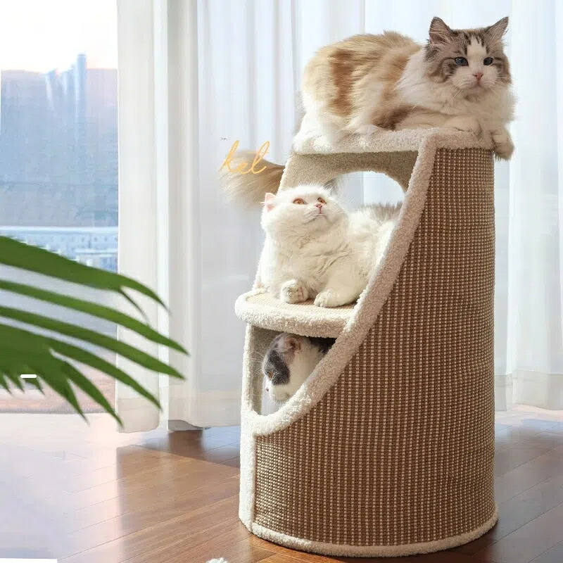 【お得なクーポン有り】【3段式キャットツリー】省スペース設計 猫ハウス一体型 麻ロープ爪とぎ付き 屋内用ツリーハウス コンパクト猫タワー 安心設計 天然素材|BEST CHOICE