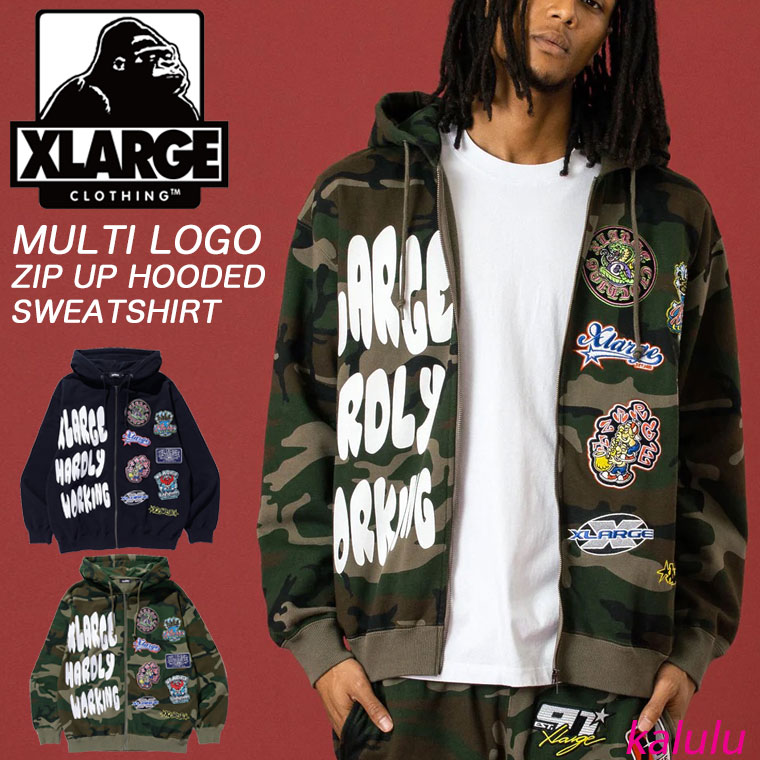 エクストララージ パーカー XLARGE  MULTI LOGO ZIP UP HOODED SWEATSHIRT ジップアップパーカー エクストララージパーカー 汗水 フーディー メンズ  表どおり ブランド名 101254012004