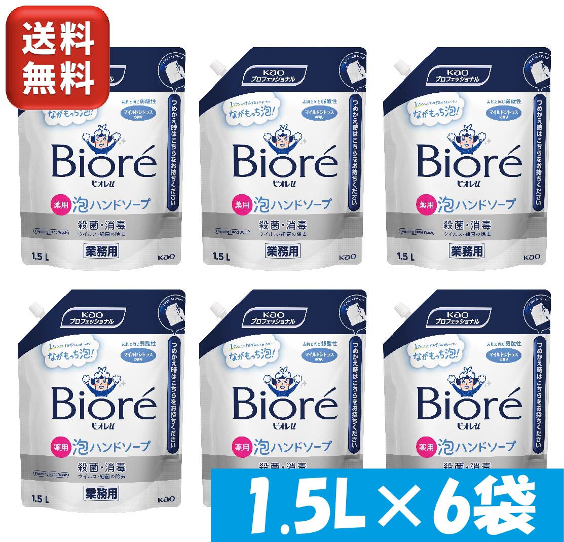 花王 ビオレｕ泡ハンドソープ 1.5L 6袋 マイルドシトラス パウチ ケース 医薬部外品 泡 弱酸性 原液使用 殺菌 消毒 保湿 手洗い ビオレ u ハンドソープ ビオレＵハンドソープ ながもっち泡 保育園 飲食店 施設 学校 業務用 詰め替え 5,850円